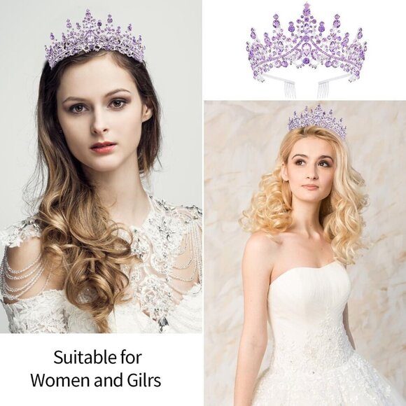 Purple Crystal Tiara Crown for Women Girls Princess Headband with Combs main image 7